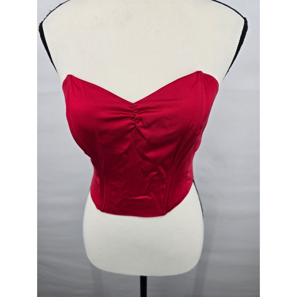 Victoria's Secret Red Satin Strapless Corset Top Sweetheart Neckline Hook Eye S